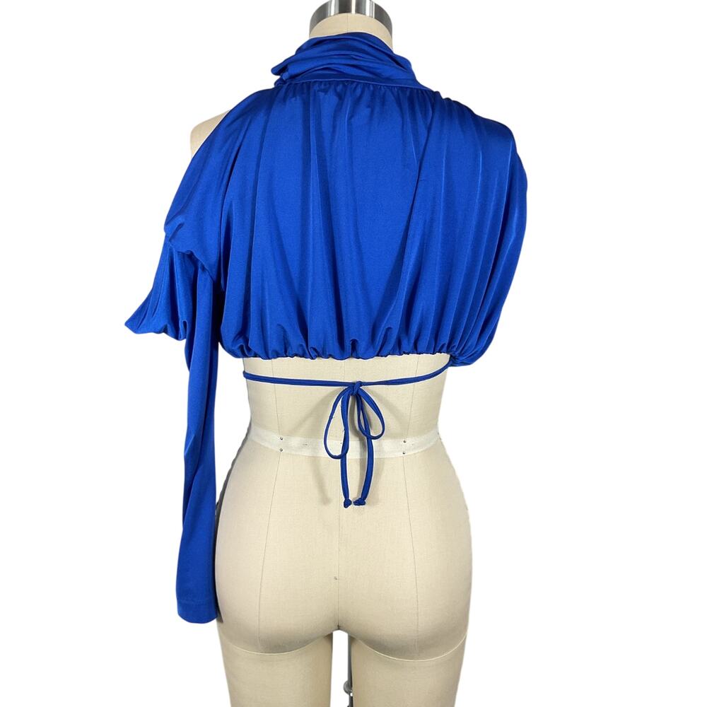 Revolve Asymmetric Electric Blue Cutout Mock Neck Top Size XS - Picture 3 of 8
